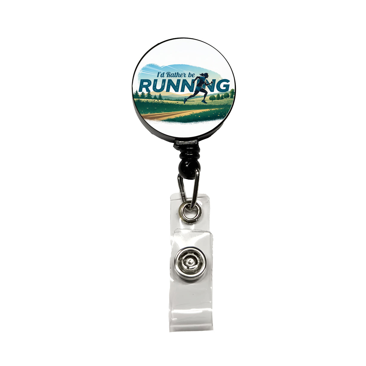 I'd Rather Be Running Woman Jogging Cross Country Retractable ID Key Card Name Tag Badge Holder with Clip