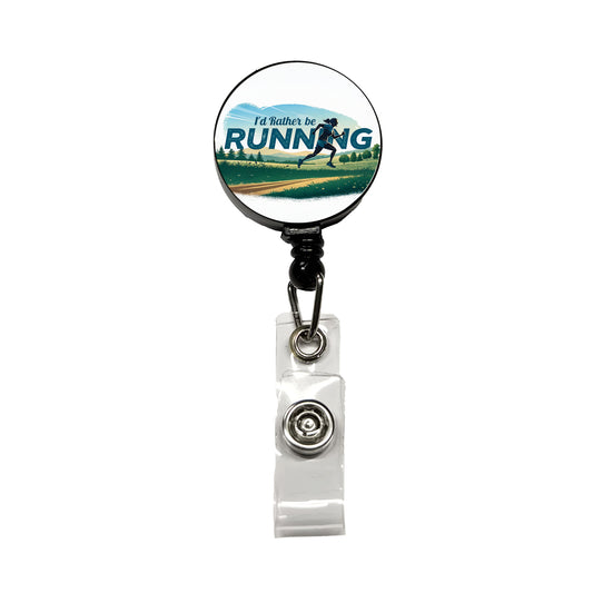 I'd Rather Be Running Woman Jogging Cross Country Retractable ID Key Card Name Tag Badge Holder with Clip