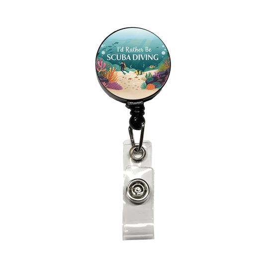 I'd Rather Be Scuba Diving Diver Underwater Retractable ID Key Card Name Tag Badge Holder with Clip