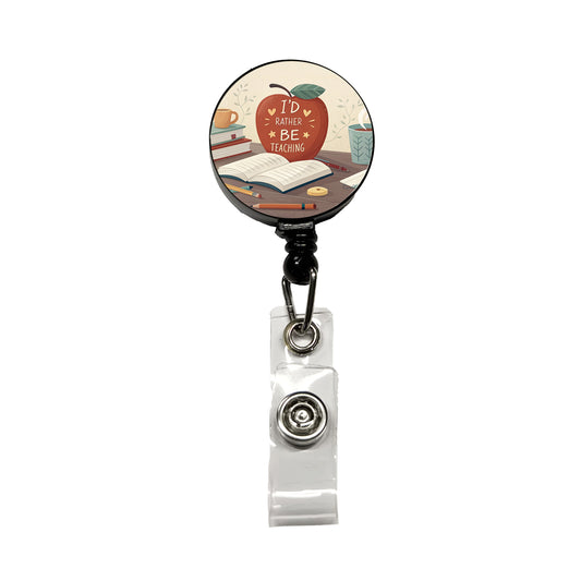 I'd Rather Be Teaching Apple Books Desk Retractable ID Key Card Name Tag Badge Holder with Clip