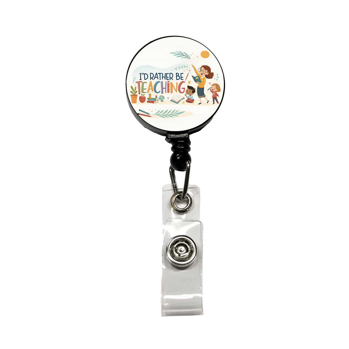 I'd Rather Be Teaching Children Retractable ID Key Card Name Tag Badge Holder with Clip