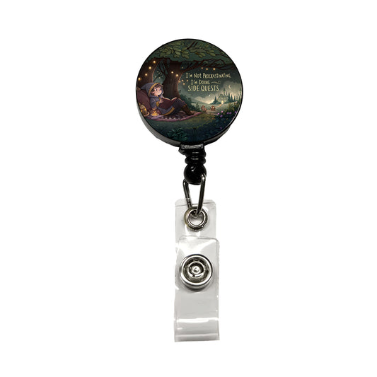 I'm Not Procrastinating Doing Side Quests Funny Fantasy Retractable ID Key Card Name Tag Badge Holder with Clip