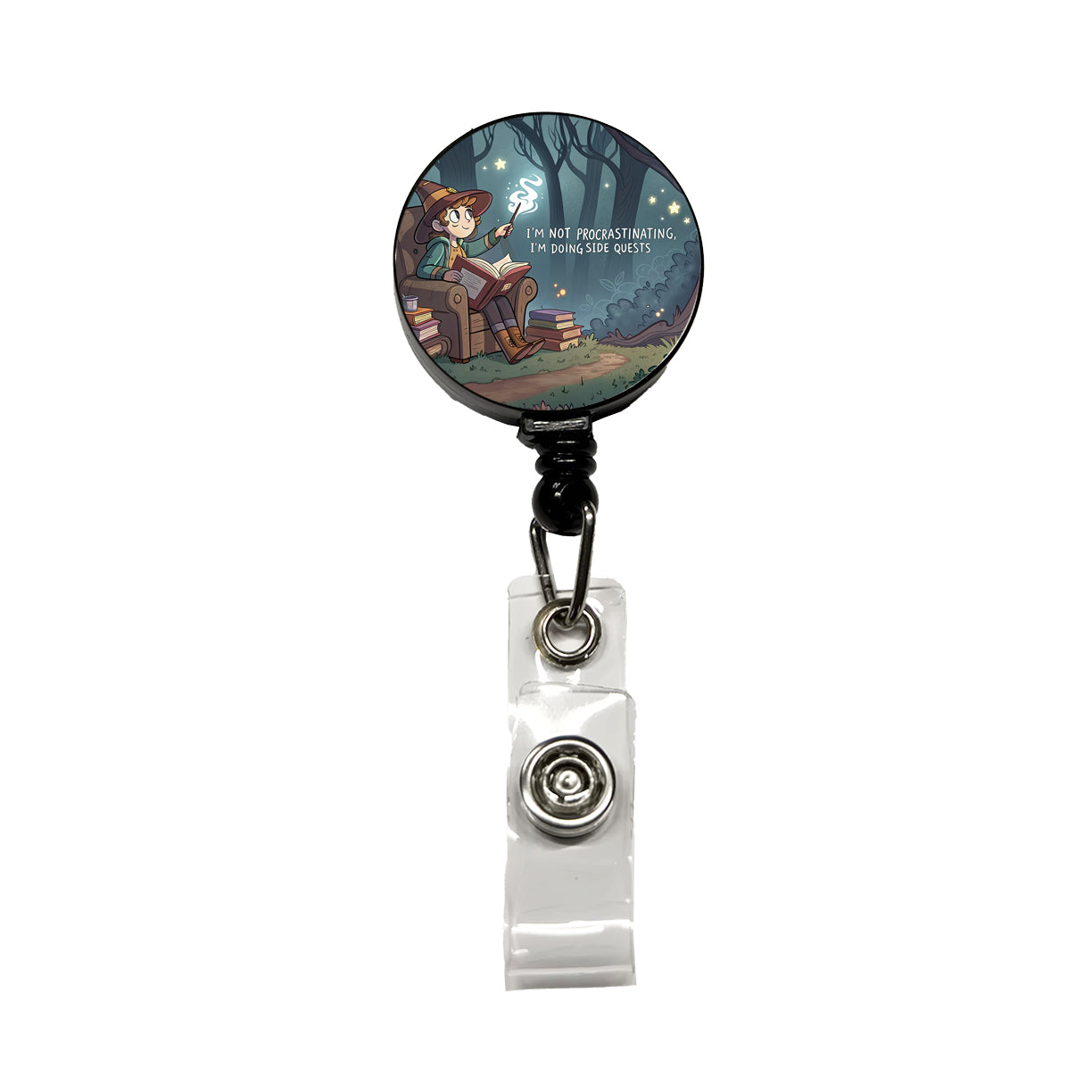I'm Not Procrastinating Doing Side Quests Funny Witch Retractable ID Key Card Name Tag Badge Holder with Clip