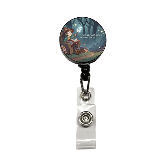 I'm Not Procrastinating Doing Side Quests Funny Witch Retractable ID Key Card Name Tag Badge Holder with Clip