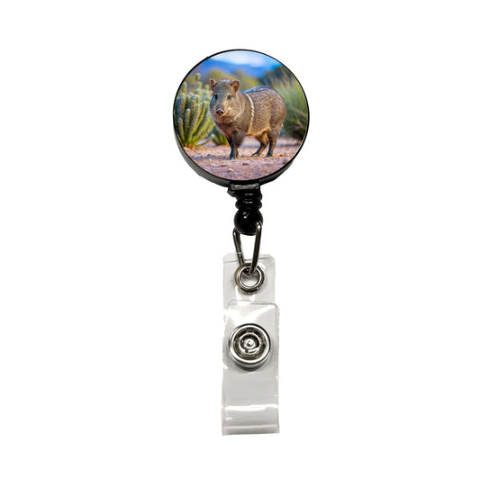 Javelina in Nature Retractable ID Key Card Name Tag Badge Holder with Clip