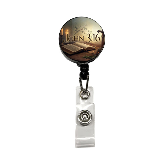John 3-16 Bible Religious Verse Retractable ID Key Card Name Tag Badge Holder with Clip