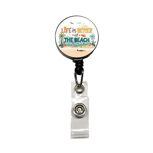 Life Is Better At The Beach Cartoon Retractable ID Key Card Name Tag Badge Holder with Clip