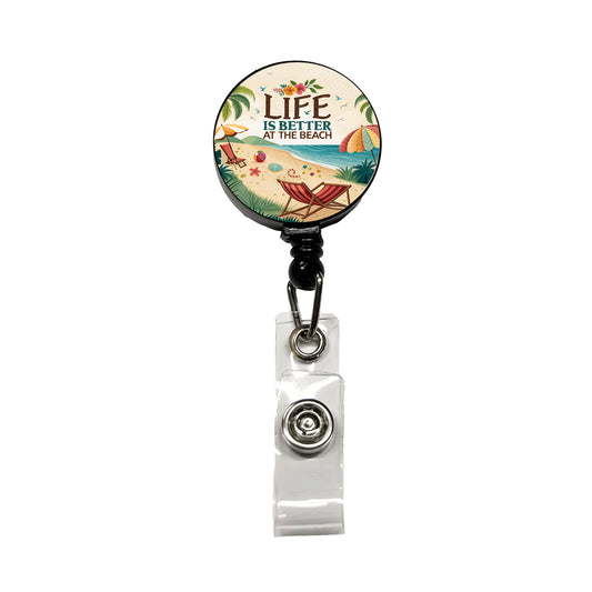 Life is Better At The Beach Tropical Ocean Retractable ID Key Card Name Tag Badge Holder with Clip