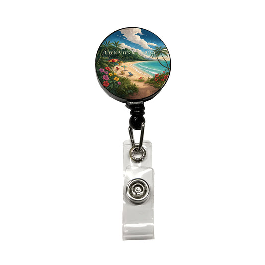 Life is Better At The Beach Tropical Retractable ID Key Card Name Tag Badge Holder with Clip