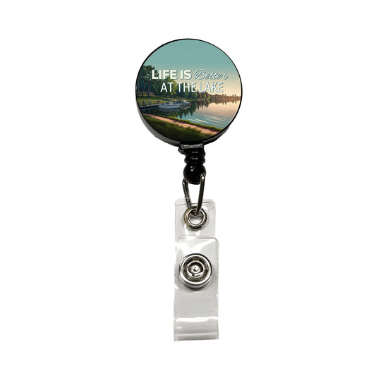 Life is Better At The Lake Boats Retractable ID Key Card Name Tag Badge Holder with Clip
