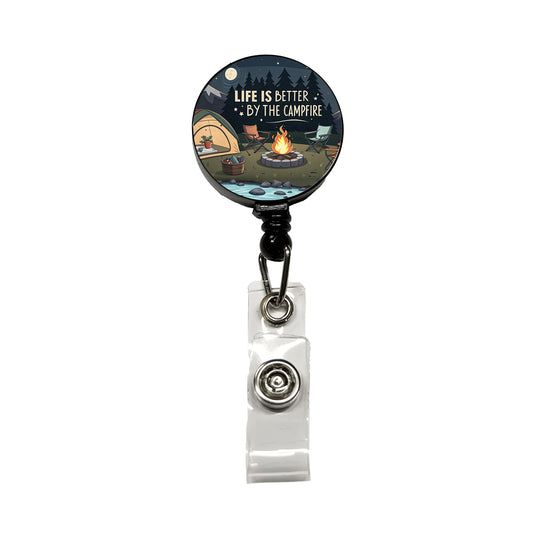 Life is Better By The Campfire Camping Retractable ID Key Card Name Tag Badge Holder with Clip