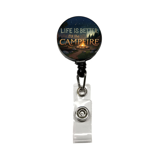 Life is Better By The Campfire Hiking Camping Retractable ID Key Card Name Tag Badge Holder with Clip