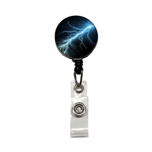 Lightning Bolt Strike at Night Retractable ID Key Card Name Tag Badge Holder with Clip