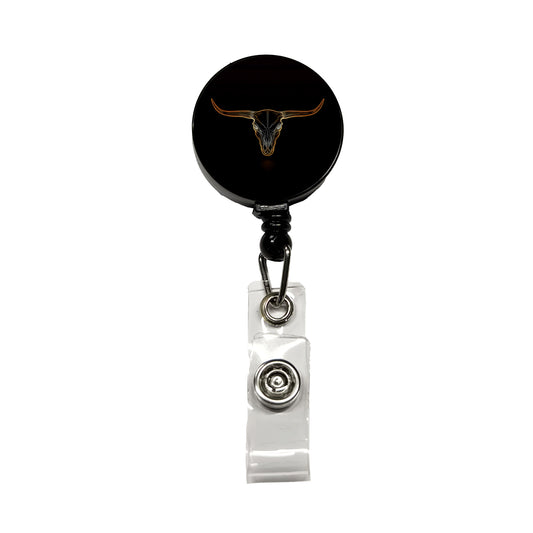 Longhorn Cattle Skull Outline Retractable ID Key Card Name Tag Badge Holder with Clip