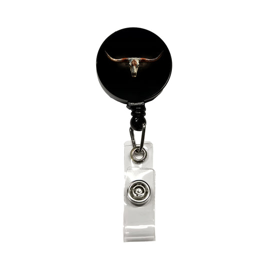 Longhorn Cattle Skull Retractable ID Key Card Name Tag Badge Holder with Clip