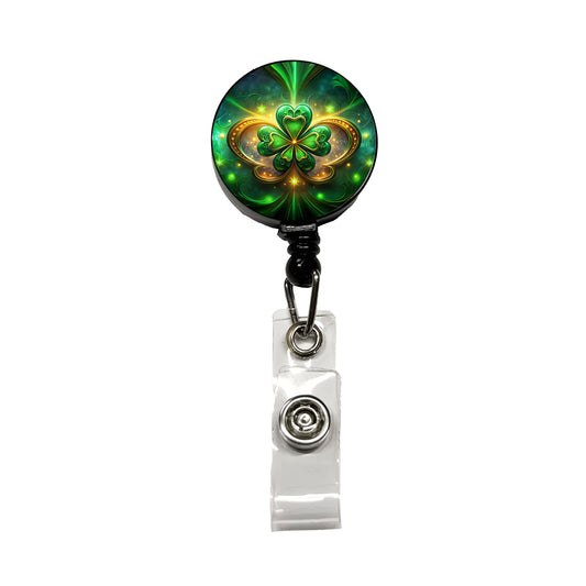 Luck Of The Irish Clover Design Retractable ID Key Card Name Tag Badge Holder with Clip