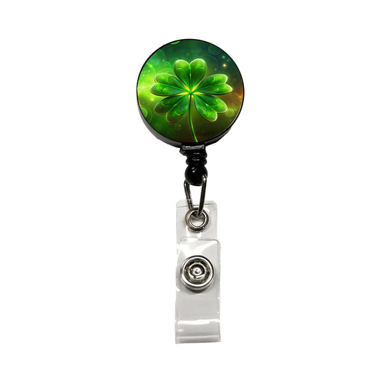 Lucky Irish Five Leaf Clover Retractable ID Key Card Name Tag Badge Holder with Clip