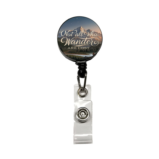 Not All Who Wander Are Lost Hiking Mountains Retractable ID Key Card Name Tag Badge Holder with Clip