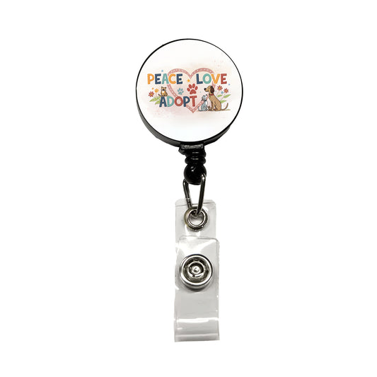 Peace Love Adopt Pet Adoption Rescue Retractable ID Key Card Name Tag Badge Holder with Clip