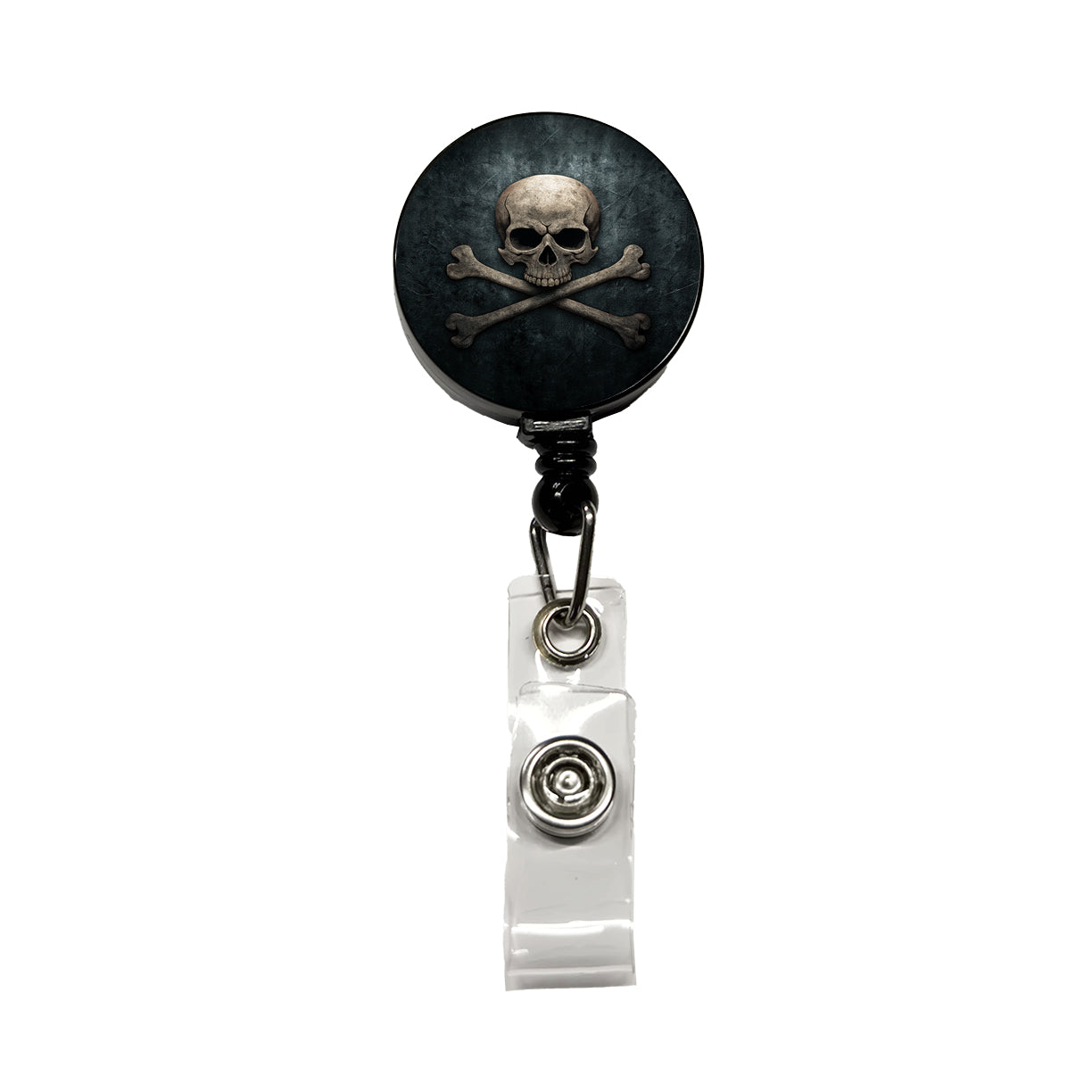 Pirate Skull and Crossbones Dark Rustic Retractable ID Key Card Name Tag Badge Holder with Clip