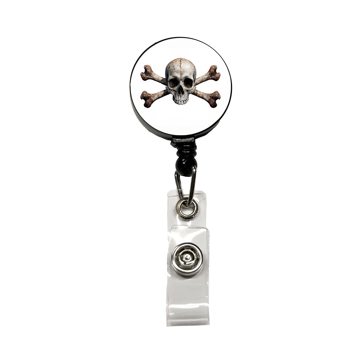 Pirate Skull And Crossbones on White Retractable ID Key Card Name Tag Badge Holder with Clip