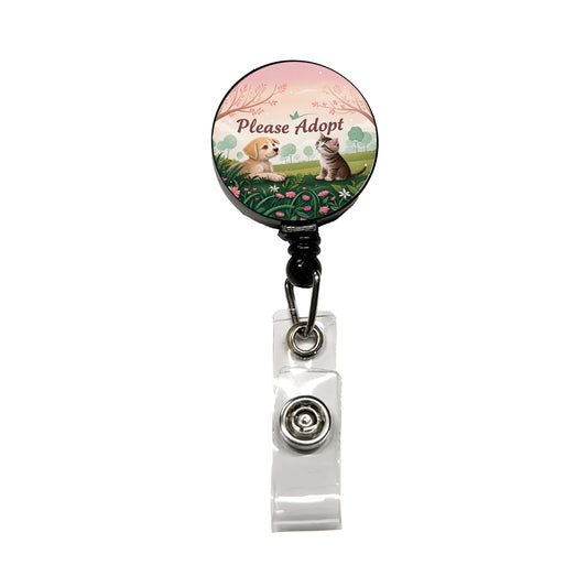 Please Adopt Animal Pet Dog Cat Rescue Retractable ID Key Card Name Tag Badge Holder with Clip