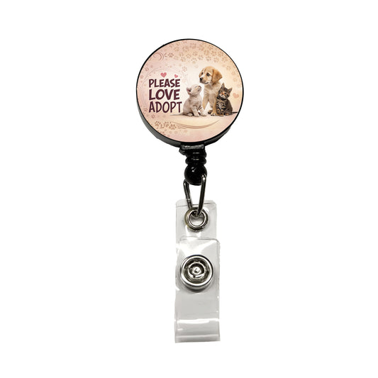 Please Love Adopt Animal Pet Rescue Adoption Retractable ID Key Card Name Tag Badge Holder with Clip
