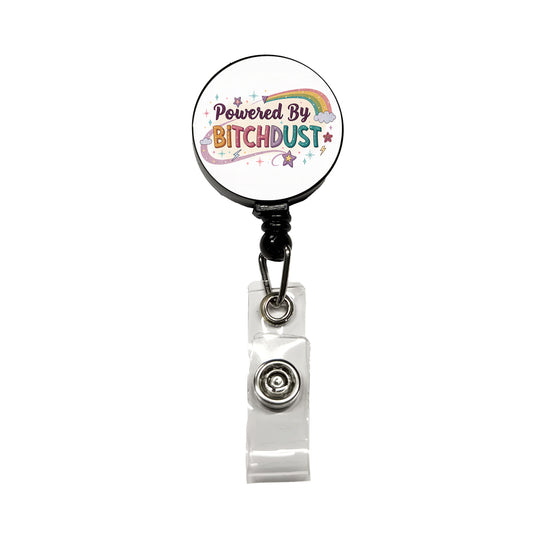 Powered By Bitchdust Sparkly Stars Rainbow Retractable ID Key Card Name Tag Badge Holder with Clip