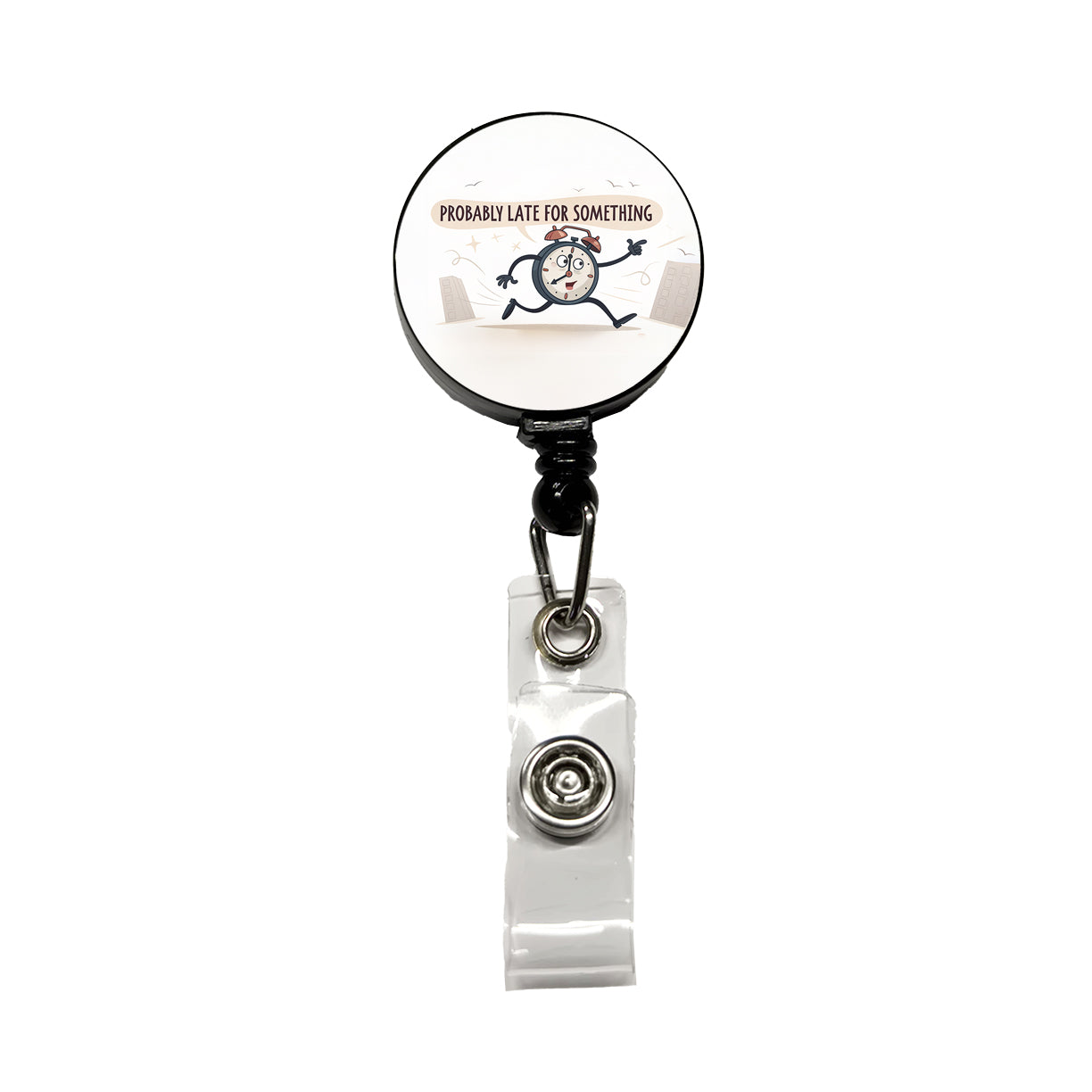 Probably Late For Something Funny Running Clock Retractable ID Key Card Name Tag Badge Holder with Clip