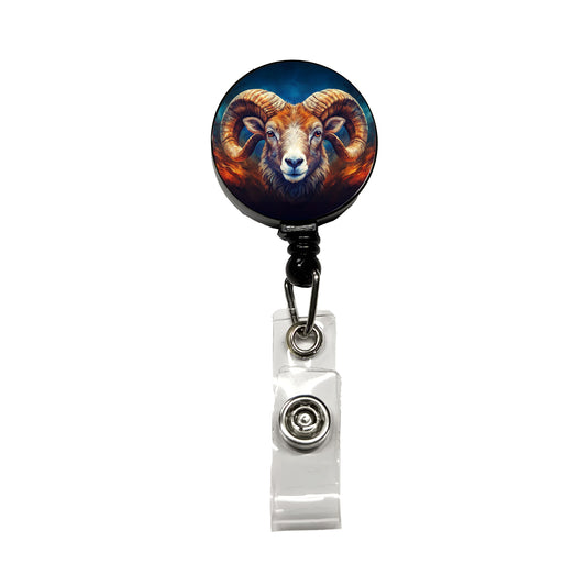Ram Head Colorful Background Retractable ID Key Card Name Tag Badge Holder with Clip