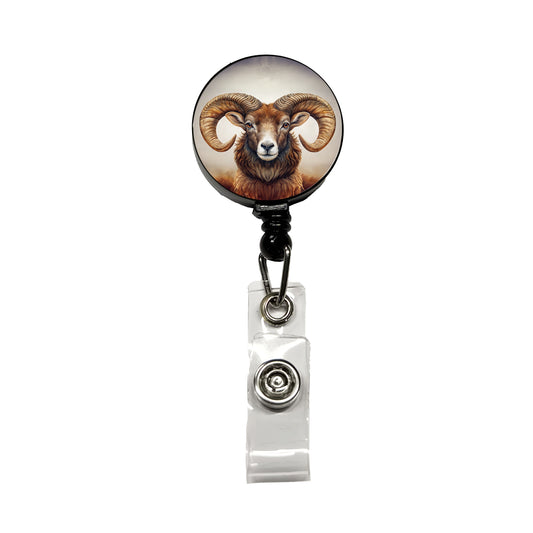 Ram's Head Retractable ID Key Card Name Tag Badge Holder with Clip