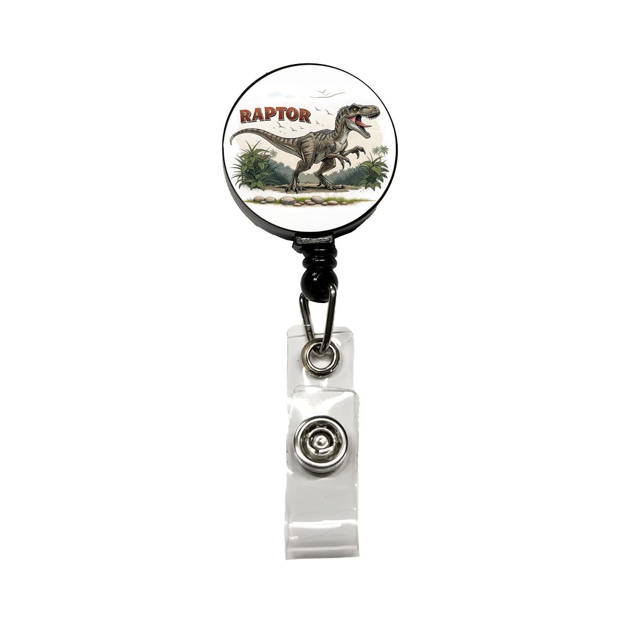 Raptor Dinosaur Cartoon Retractable ID Key Card Name Tag Badge Holder with Clip