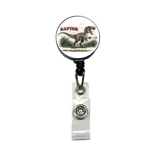 Raptor Dinosaur Cartoon Retractable ID Key Card Name Tag Badge Holder with Clip