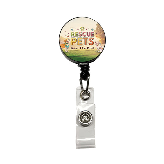 Rescue Pets Are The Best Adopt Dog Cat Retractable ID Key Card Name Tag Badge Holder with Clip