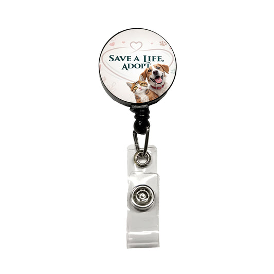 Save A Life Adopt Rescue Pet Dog Cat Retractable ID Key Card Name Tag Badge Holder with Clip