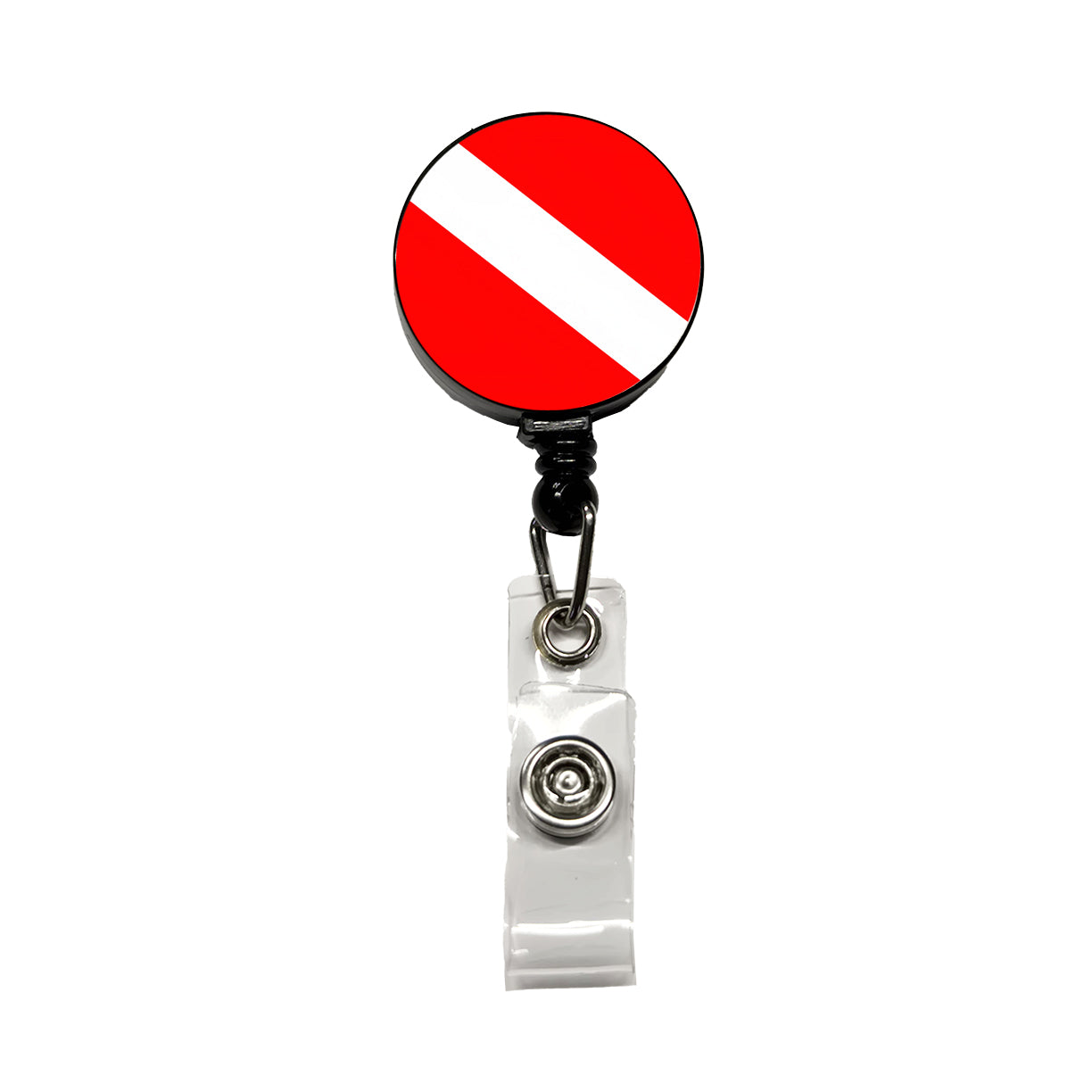 Scuba Diving Flag Red White Diver Down Retractable ID Key Card Name Tag Badge Holder with Clip