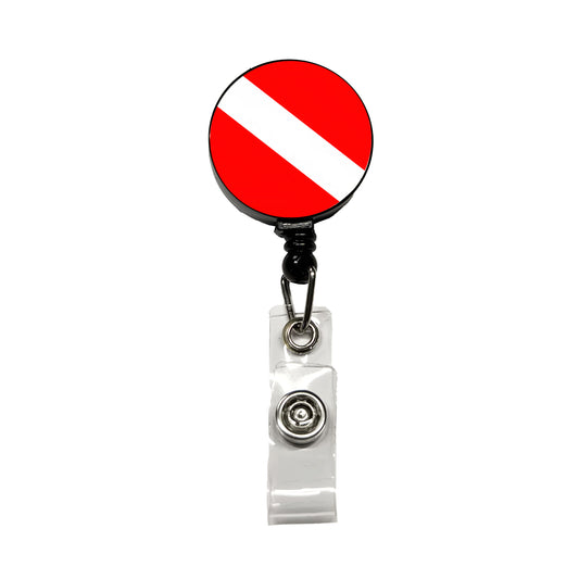 Scuba Diving Flag Red White Diver Down Retractable ID Key Card Name Tag Badge Holder with Clip