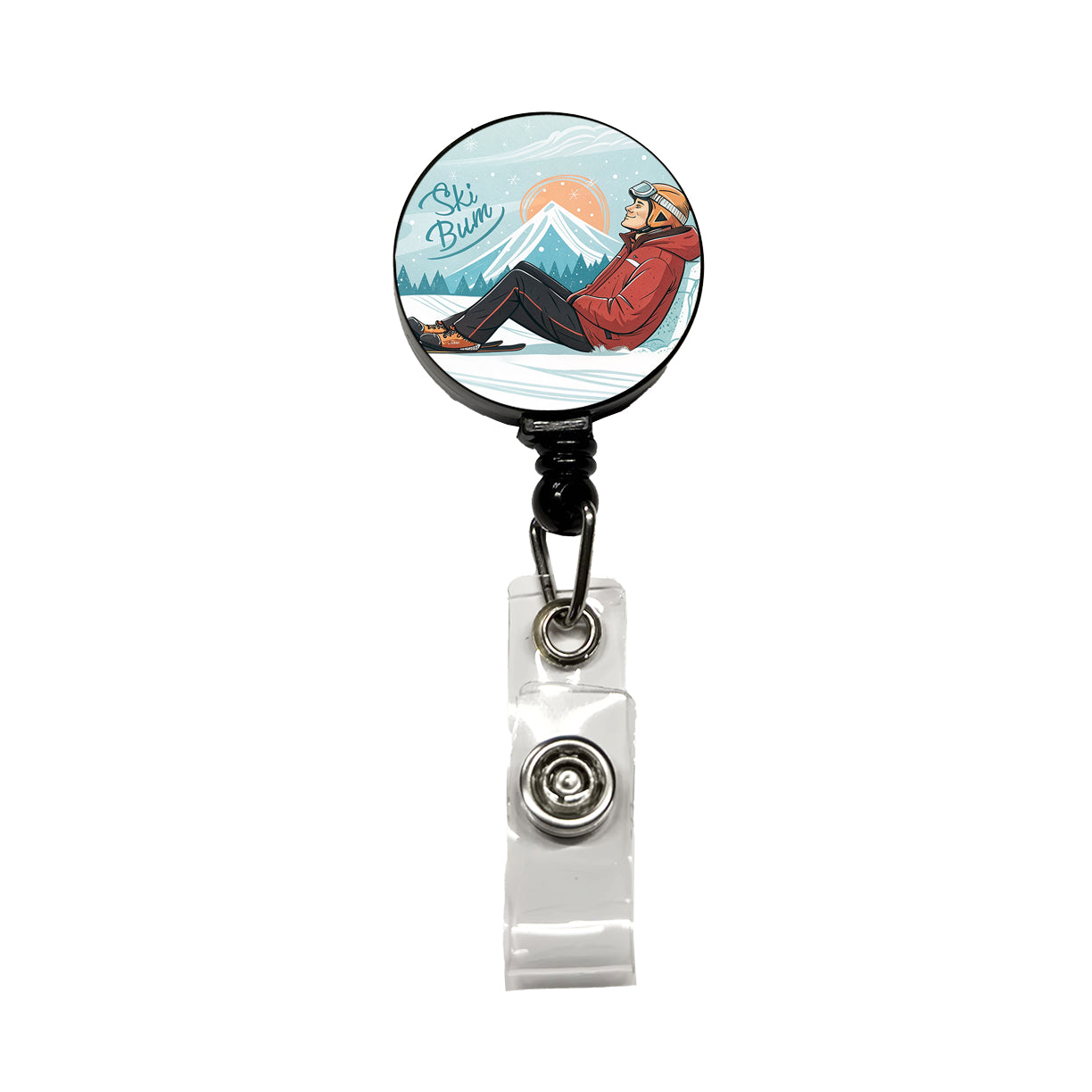 Ski Bum Lounging Retractable ID Key Card Name Tag Badge Holder with Clip