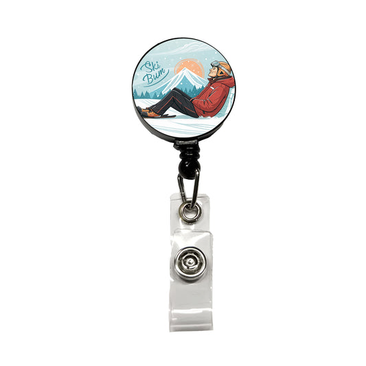 Ski Bum Lounging Retractable ID Key Card Name Tag Badge Holder with Clip