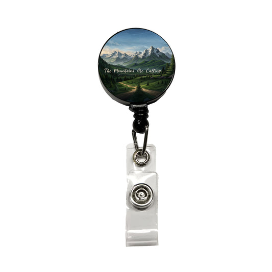 The Mountains Are Calling Hiking Camping Outdoors Adventure Retractable ID Key Card Name Tag Badge Holder with Clip