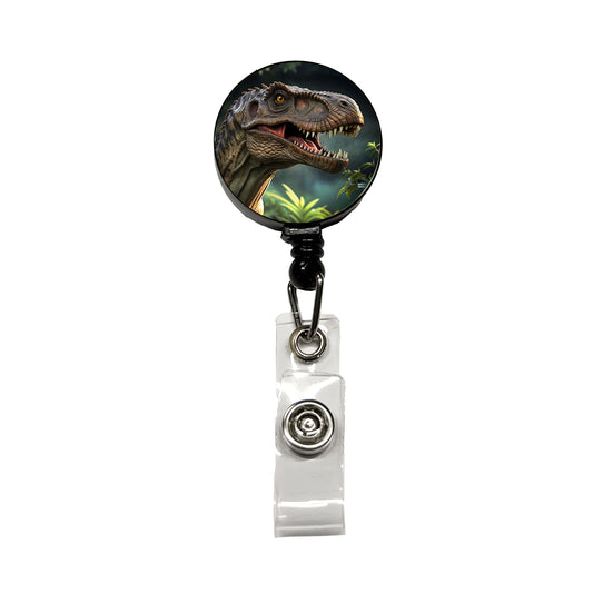 Tyrannosaurus T-Rex Dinosaur Head Retractable ID Key Card Name Tag Badge Holder with Clip