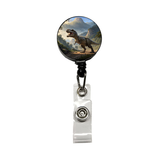 Tyrannosaurus T-Rex Dinosaur in the Wild Retractable ID Key Card Name Tag Badge Holder with Clip