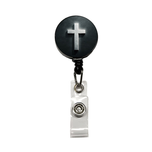 White Cross On Dark Background Religious Retractable ID Key Card Name Tag Badge Holder with Clip