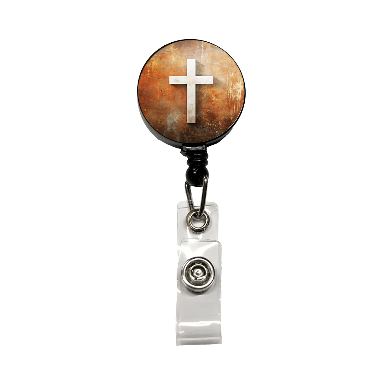 White Cross On Rusty Rustic Background Religious Retractable ID Key Card Name Tag Badge Holder with Clip