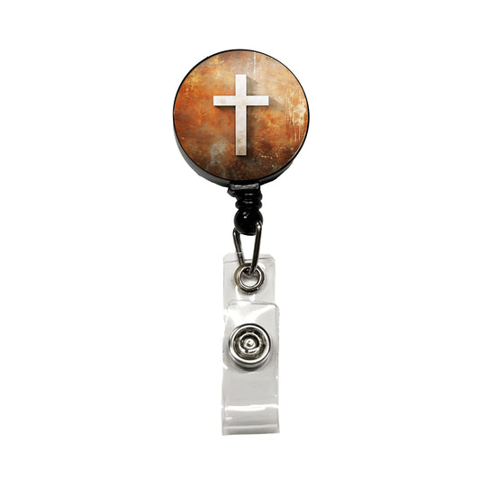 White Cross On Rusty Rustic Background Religious Retractable ID Key Card Name Tag Badge Holder with Clip