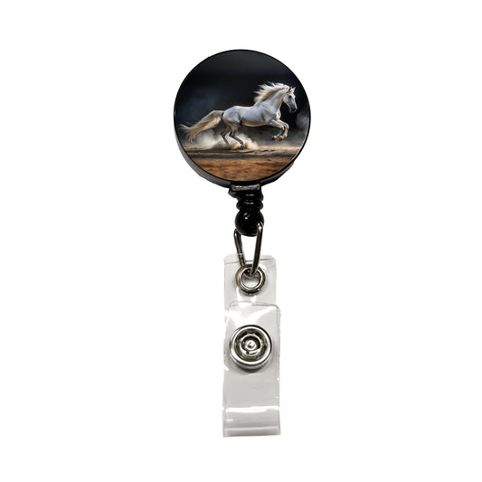 White Horse Galloping Retractable ID Key Card Name Tag Badge Holder with Clip