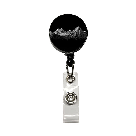 White Mountains On Black Outdoors Hiking Camping Retractable ID Key Card Name Tag Badge Holder with Clip