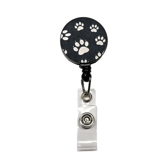 White Paw Prints On Black Pattern Retractable ID Key Card Name Tag Badge Holder with Clip