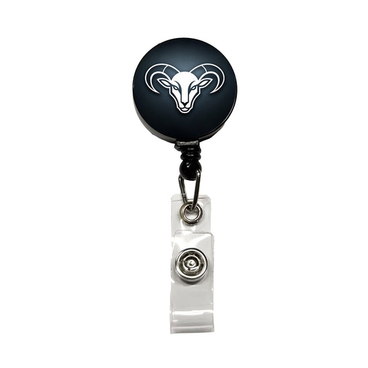 White Ram Head Illustration Outline Retractable ID Key Card Name Tag Badge Holder with Clip