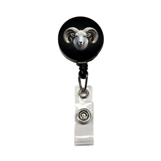 White Ram Head Retractable ID Key Card Name Tag Badge Holder with Clip
